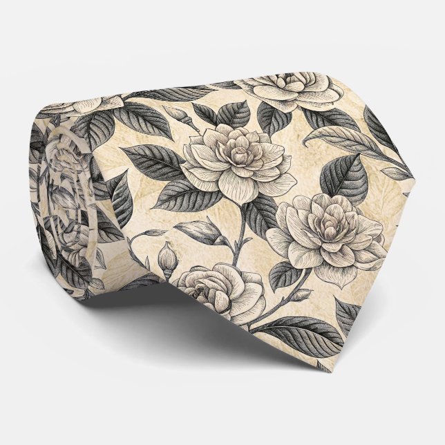 Blaue Blumen Botanisches Muster Vintage (9) Krawatte (Gerollt)