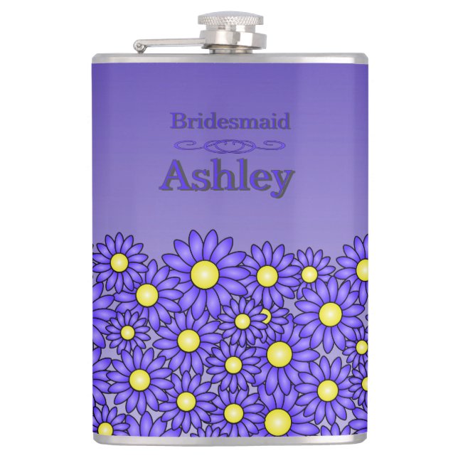 Blaue Blumen Brautjungfer Flasche Flachmann (Vorderseite)