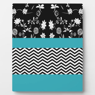 blaue Blumen-Chevron Fotoplatte