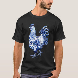 Blaue Blumen Chinoiserie Huhn Blumen Kunst Graphi T-Shirt