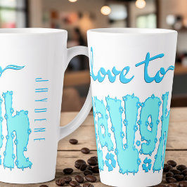 Blaue Blumen Chunky Text Slogan mit Namen Milchtasse