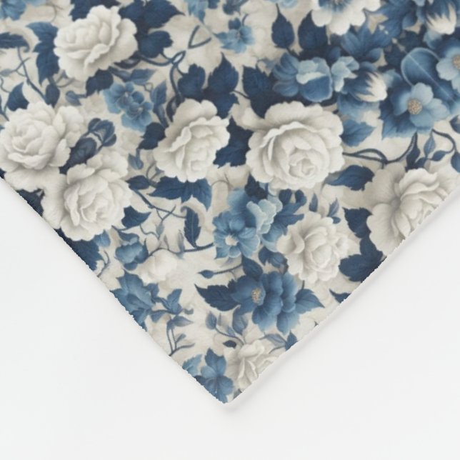 Blaue Blumen-Damaskus-Musterdecke Fleecedecke (Ecke)