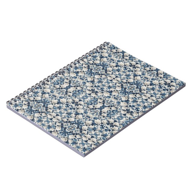 Blaue Blumen-Damaskus-Musterdecke Notizblock (Linke Seite)