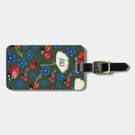 Blaue Blumen der Marienkäfer personalisierte Gepäckanhänger