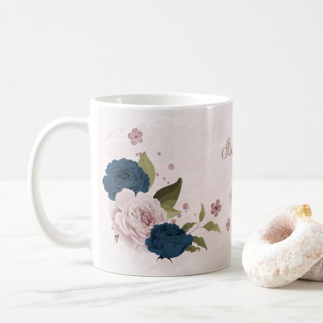 Blaue Blumen der rosa Marine Kaffeetasse (Mit Donut)