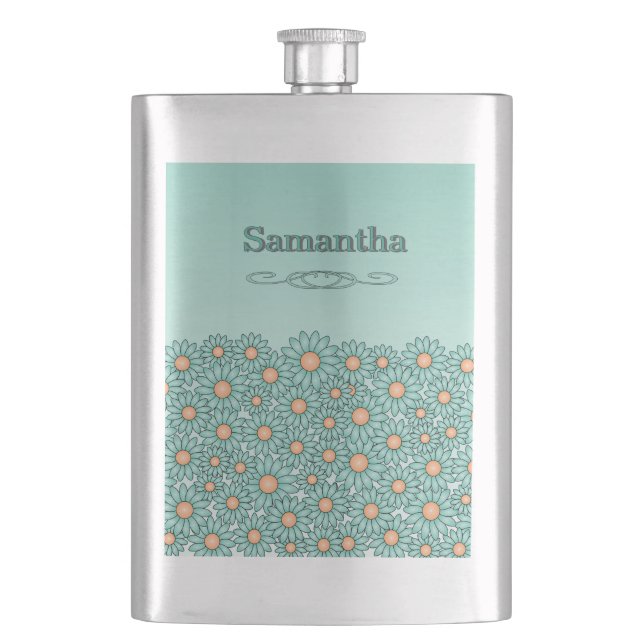 Blaue Blumen Edelstahlflasche Flachmann (Vorderseite)