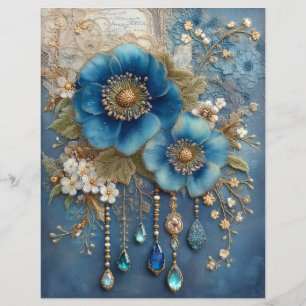 Blaue Blumen Edelsteine Junk Journal Scrapbook Pap