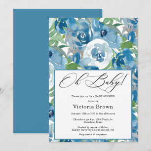 Blaue Blumen-Einladung zur Babyparty Oh Baby Einladung