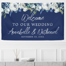 Blaue Blumen Elegant Willkommen bei unserer Hochze Banner