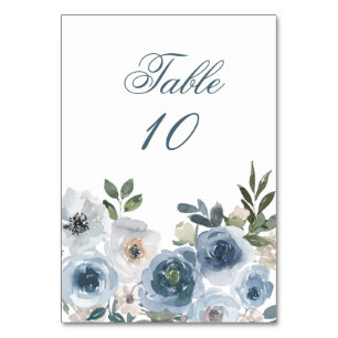 Blaue Blumen Elegante Hochzeit Tischnummernkarten Tischnummer