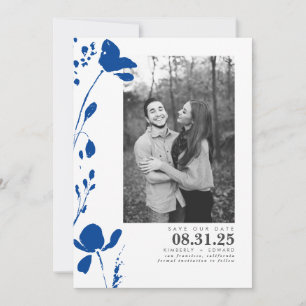 Blaue Blumen Elegantes Save the Date Foto