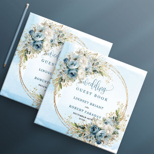 Blaue Blumen Eukalyptus Gold Hochzeitsgästebuch Gästebuch