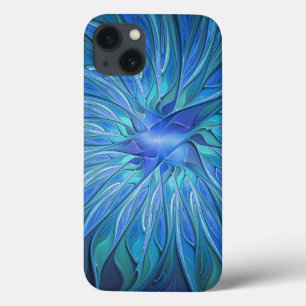 Blaue Blumen-Fantasie-Muster, abstrakte Fraktal-Ku Case-Mate iPhone Hülle