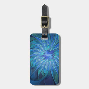 Blaue Blumen-Fantasie-Muster, abstrakte Fraktal-Ku Gepäckanhänger