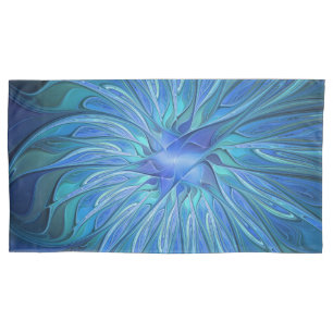 Blaue Blumen-Fantasie-Muster, Abstrakte Fraktal-Ku Kissenbezug