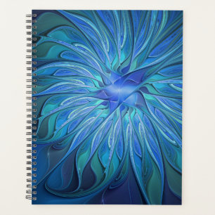 Blaue Blumen-Fantasie-Muster, abstrakte Fraktal-Ku Planer