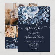 Blaue Blumen-Foto-Initialen Hochzeit