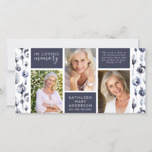 Blaue Blumen-Fotocollage Beileidsbekundung zur Bee Dankeskarte