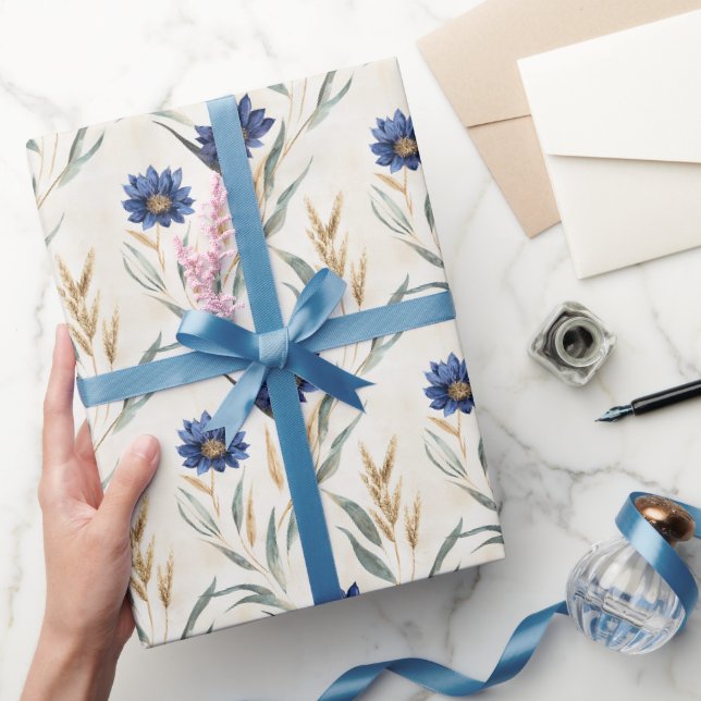 Blaue Blumen Geburtstag Geschenkpapier (Schenken)