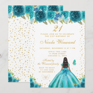 Blaue Blumen Geburtstagsfeier der Prinzessin mit d Einladung