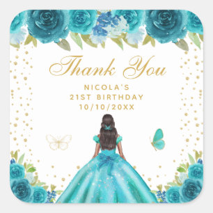 Blaue Blumen Geburtstagsfeier Prinzessin mit dunkl Quadratischer Aufkleber