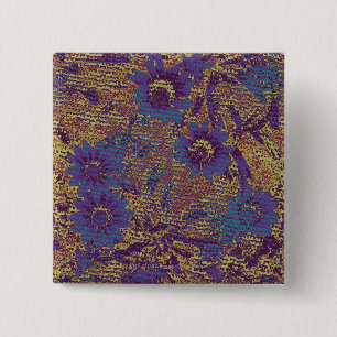 Blaue Blumen gegen Blatttarnungsmuster Button