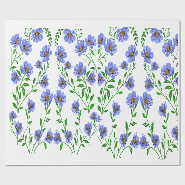 Blaue Blumen  Geschenkpapier (Flach)