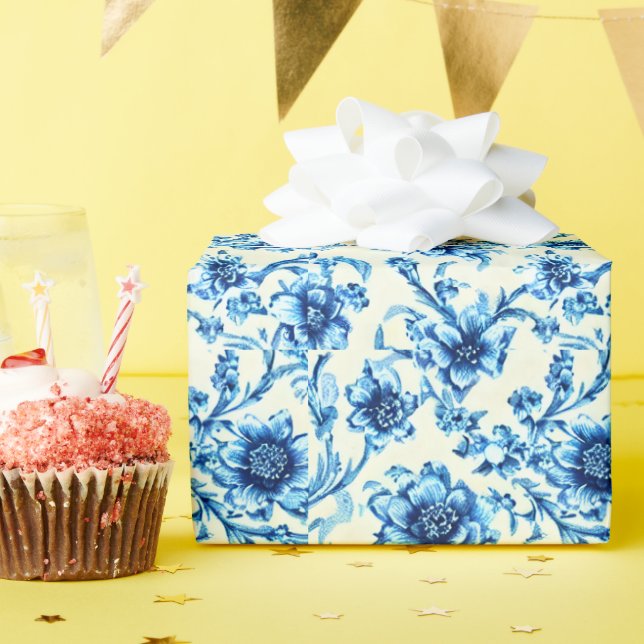 Blaue Blumen Geschenkpapier (Geburtstagsparty)