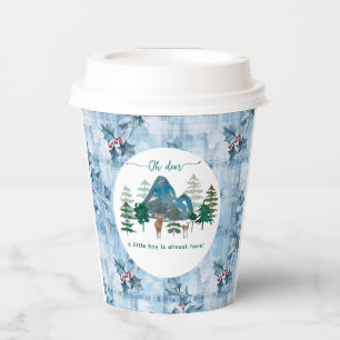 Blaue Blumen-Gingham Oh Hirsch Baby-Party Pappbecher