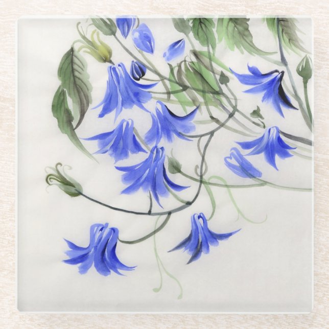 Blaue Blumen Glasuntersetzer (Vorderseite)