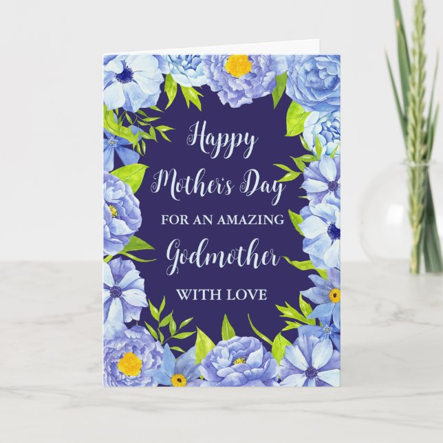 Blaue Blumen Godmutter Happy Mother Day Karte (Vorderseite)