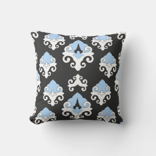 Blaue Blumen Grauer Hintergrund Muster Kissen