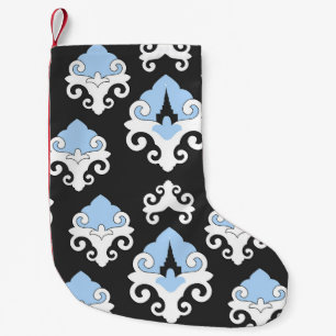 Blaue Blumen Graues Hintergrundmuster Kleiner Weihnachtsstrumpf