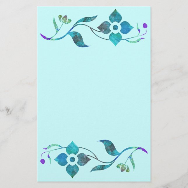 Blaue Blumen-Grenze Briefpapier (Vorderseite)