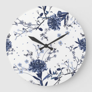 Blaue Blumen Große Wanduhr