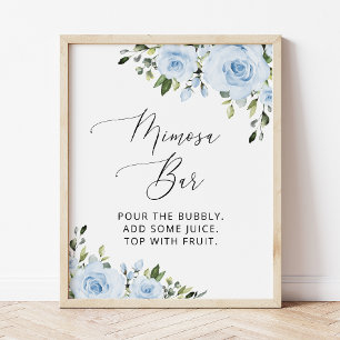 Blaue Blumen, Grün, Boho, Mimosa-Bar Poster