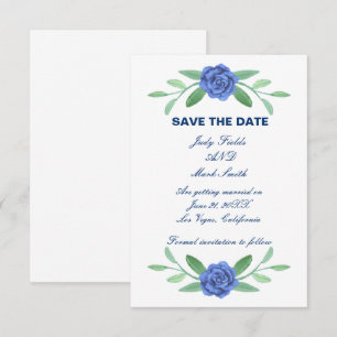 Blaue Blumen Grüne Blätter Save The Date Karte