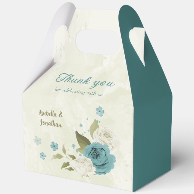 Blaue Blumen Grüne Hochzeit Geschenkschachtel (Vorderseite)