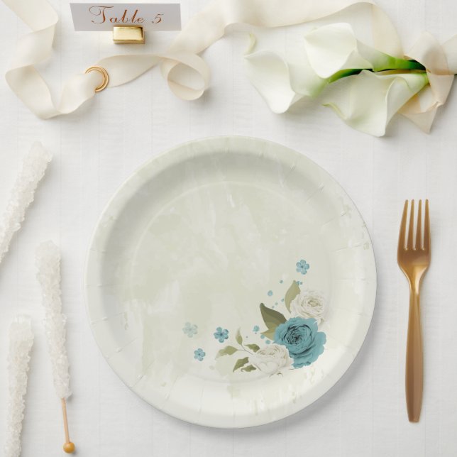 Blaue Blumen Grüne Hochzeit Pappteller (Hochzeit)