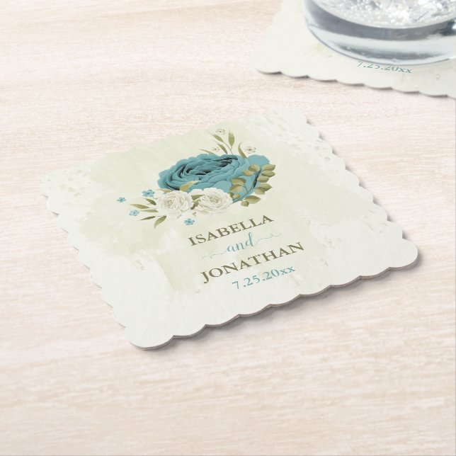 Blaue Blumen Grüne Hochzeit Untersetzer (angewinkelt)