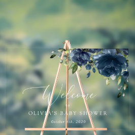 Blaue Blumen, Grünpflanzen, Babydusche Empfang Acrylschild