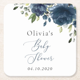 Blaue Blumen, Grünpflanzen, Boho, Babydusche Rechteckiger Pappuntersetzer