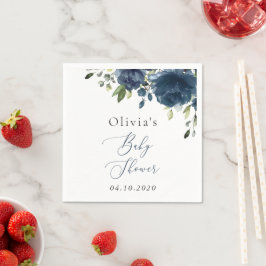 Blaue Blumen, Grünpflanzen, Boho, Babydusche Serviette