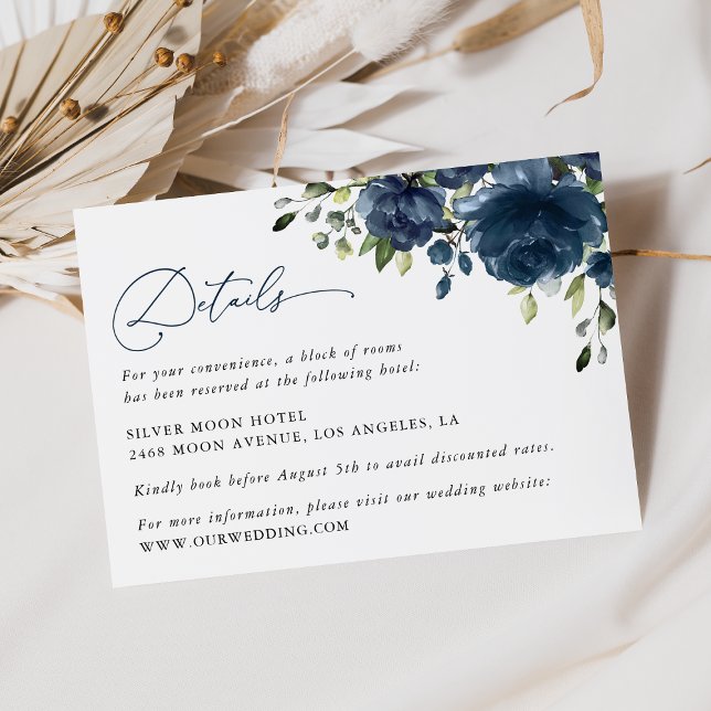 Blaue Blumen, Grünpflanzen, Boho, Hochzeitdetails Begleitkarte (Von Creator hochgeladen)