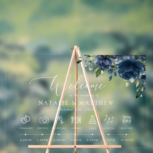 Blaue Blumen, Grünpflanzen, Hochzeitzeitzeitschrif Acrylschild (Neutral)