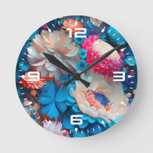 Blaue Blumen Hintergrund-1 Runde Wanduhr