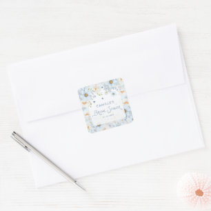 Blaue Blumen Hochzeit Brautparty Quadratischer Aufkleber
