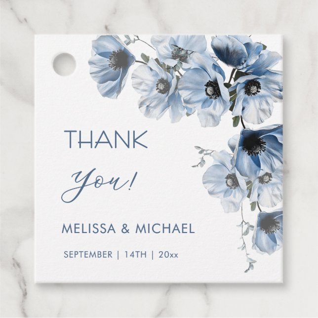 Blaue Blumen Hochzeit Danke Geschenkanhänger (Vorderseite)