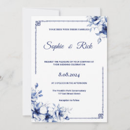 Blaue Blumen Hochzeit Einladung