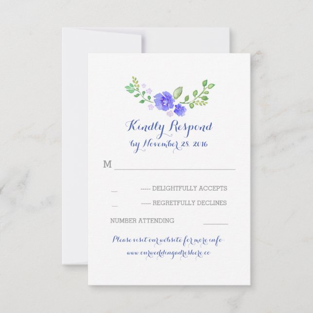 Blaue Blumen Hochzeit RSVP-Karten RSVP Karte (Vorderseite)